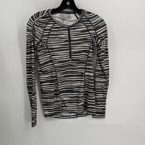 Athleta Women's Gray & White Stripe Long Sleeve Active Wear Half Zip Top Size XS